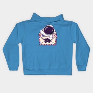 Cute Astronaut Waving Hand In Envelope Cartoon Kids Hoodie